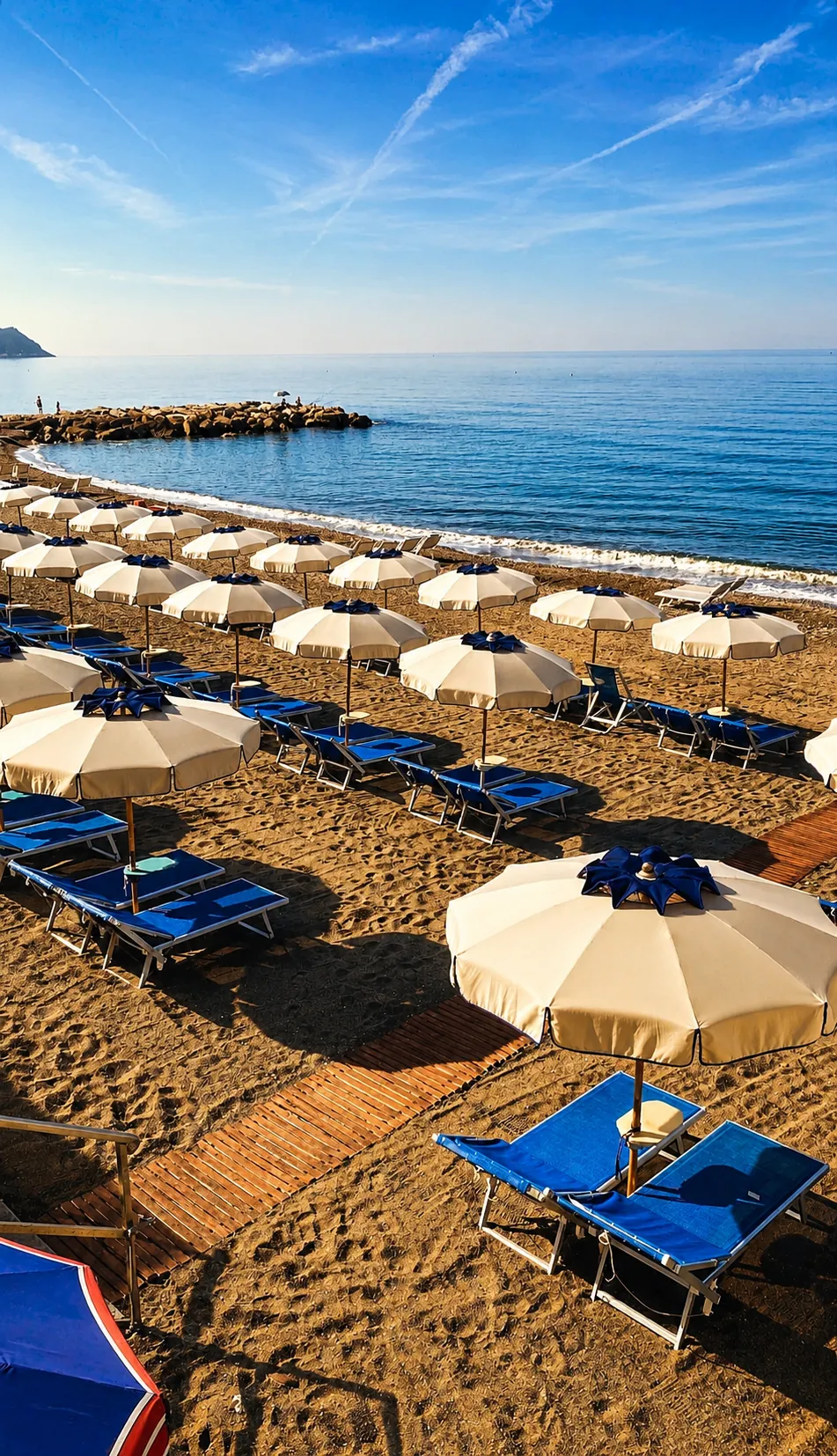 Ombrelloni ordinati sulla spiaggia dei Bagni Serenella