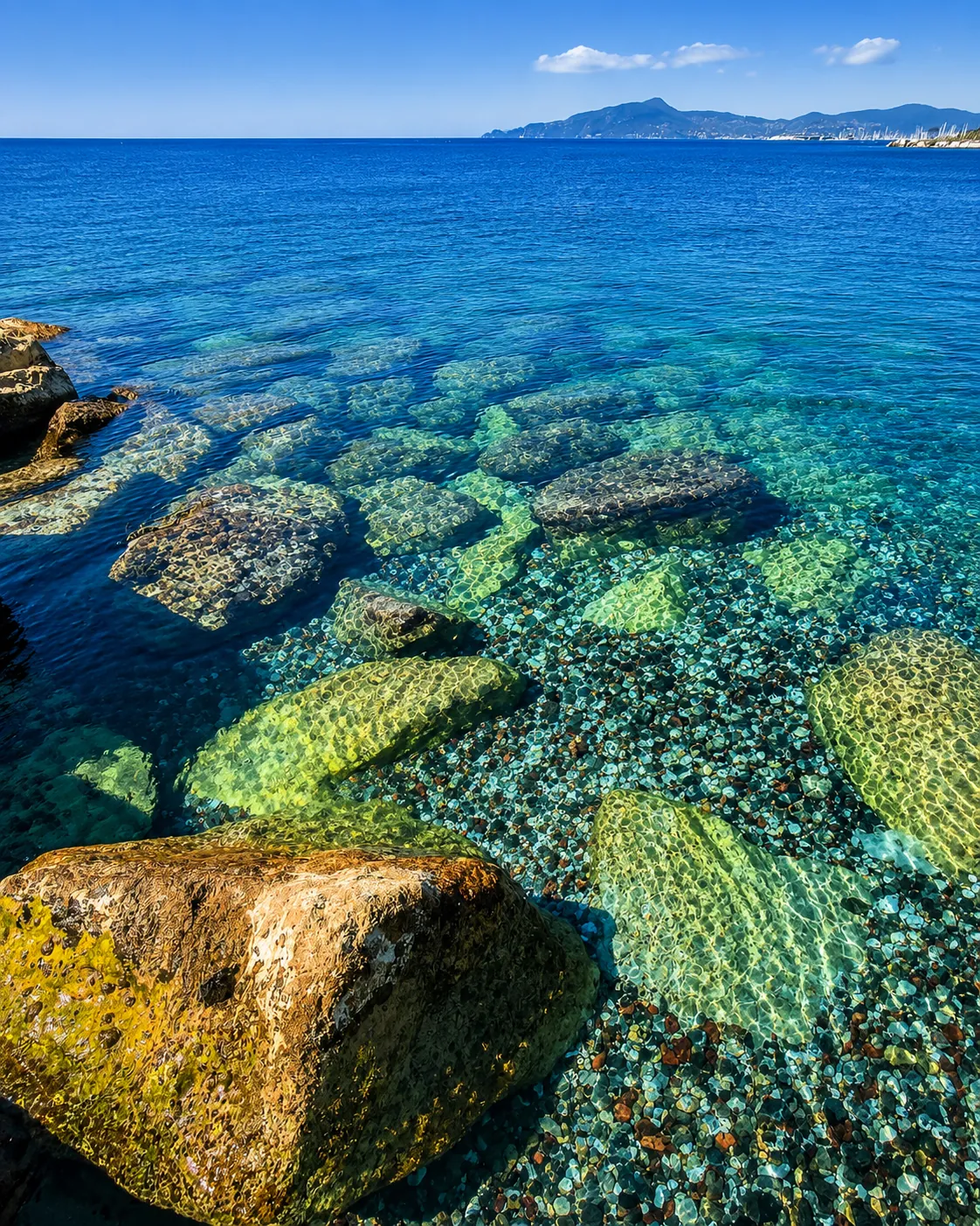 Acqua limpida e scogli davanti a Cavi di Lavagna