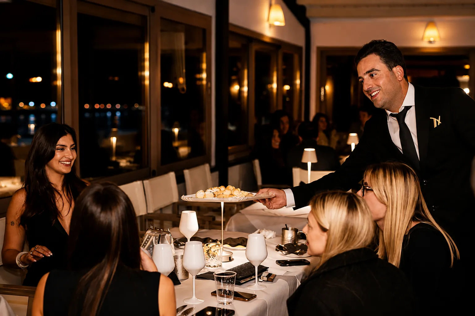 Servizio elegante durante un evento serale vista mare