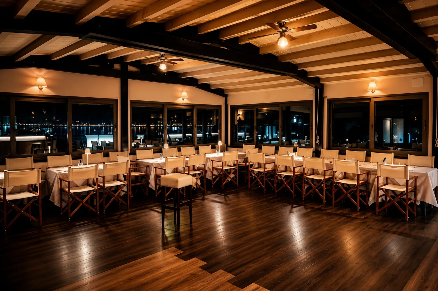 Sala ristorante allestita per una serata privata elegante